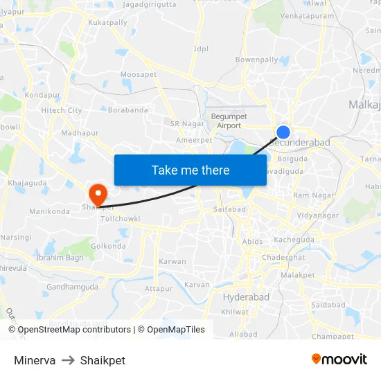 Minerva to Shaikpet map