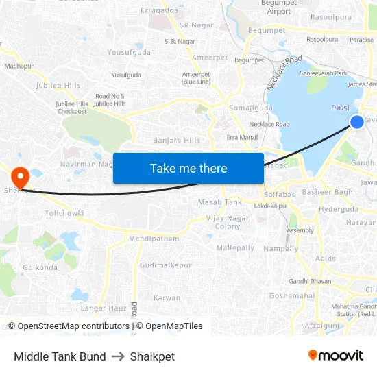 Middle Tank Bund to Shaikpet map