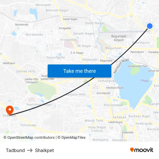 Tadbund to Shaikpet map