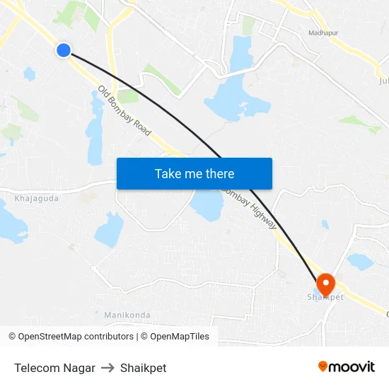 Telecom Nagar to Shaikpet map