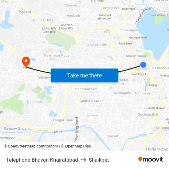 Telephone Bhavan Khairatabad to Shaikpet map