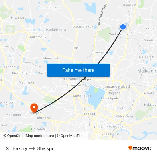 Sri Bakery to Shaikpet map