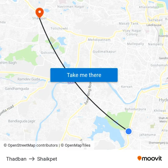 Thadban to Shaikpet map