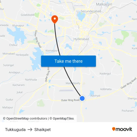 Tukkuguda to Shaikpet map