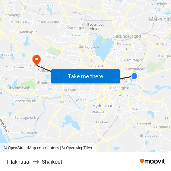 Tilaknagar to Shaikpet map