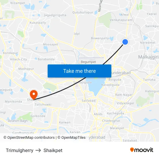Trimulgherry to Shaikpet map