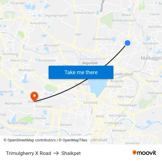 Trimulgherry X Road to Shaikpet map