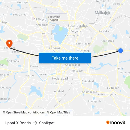 Uppal X Roads to Shaikpet map