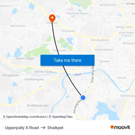 Upperpally X Road to Shaikpet map