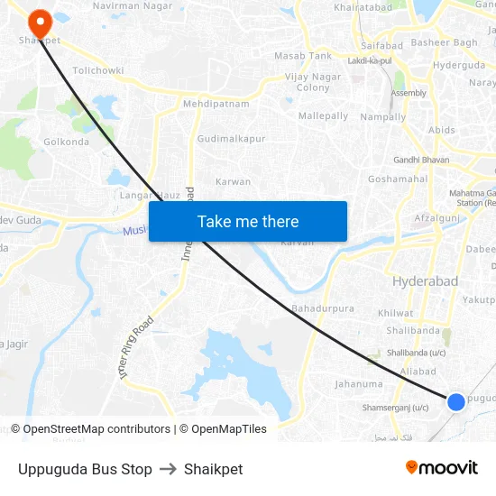Uppuguda Bus Stop to Shaikpet map