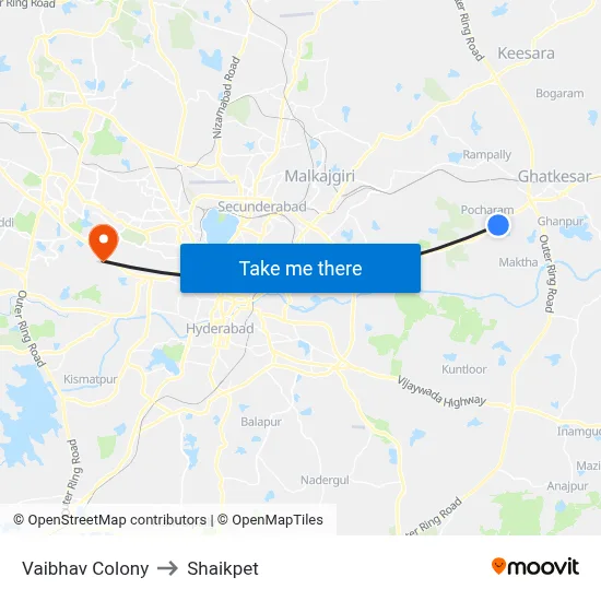 Vaibhav Colony to Shaikpet map