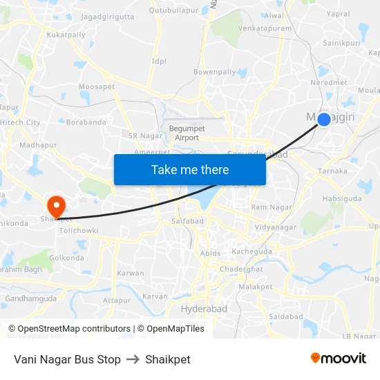 Vani Nagar Bus Stop to Shaikpet map