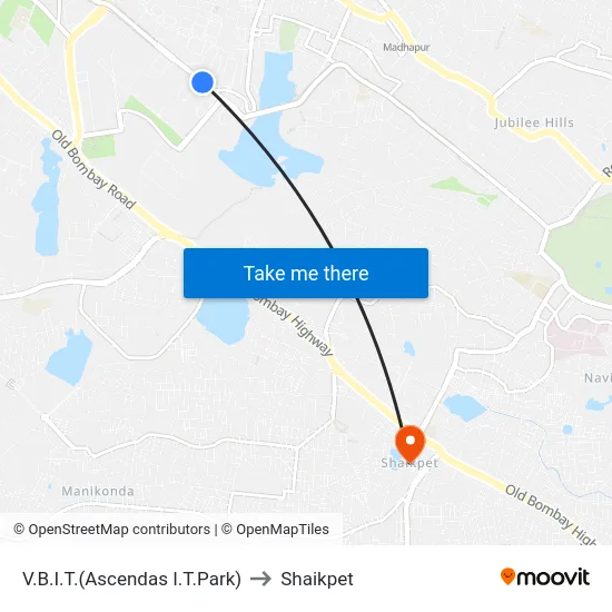 V.B.I.T.(Ascendas I.T.Park) to Shaikpet map