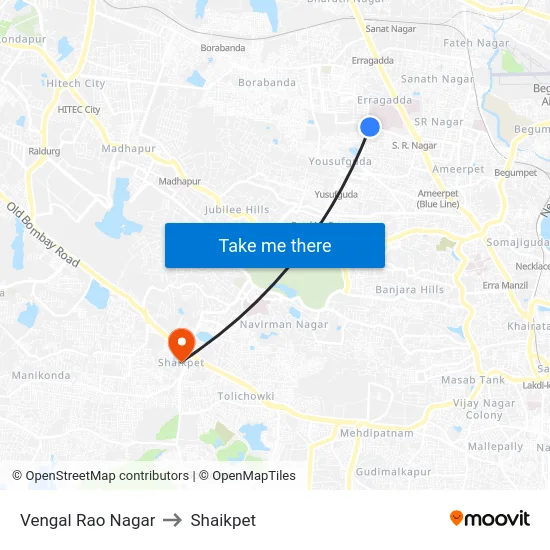 Vengal Rao Nagar to Shaikpet map