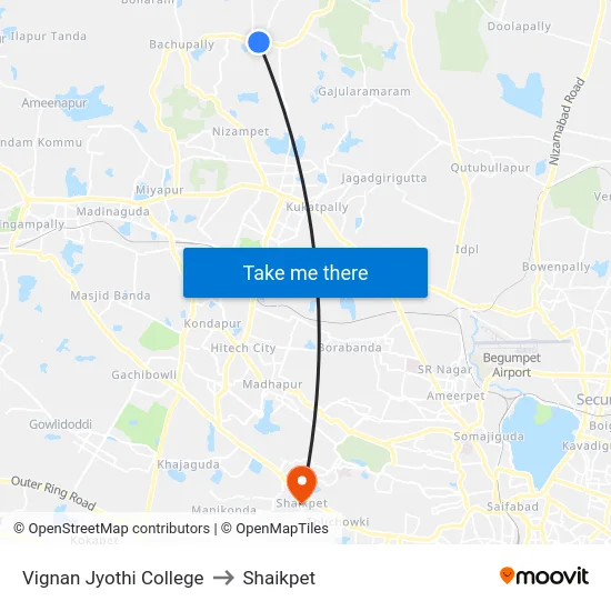 Vignan Jyothi College to Shaikpet map