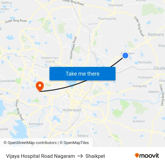 Vijaya Hospital Road Nagaram to Shaikpet map