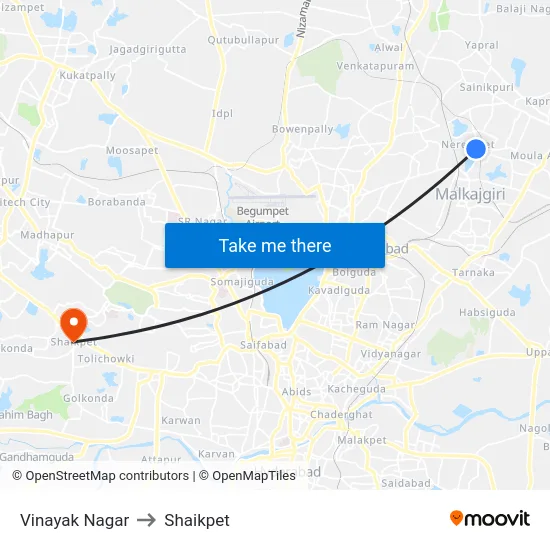 Vinayak Nagar to Shaikpet map