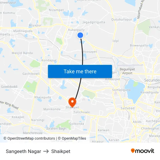 Sangeeth Nagar to Shaikpet map
