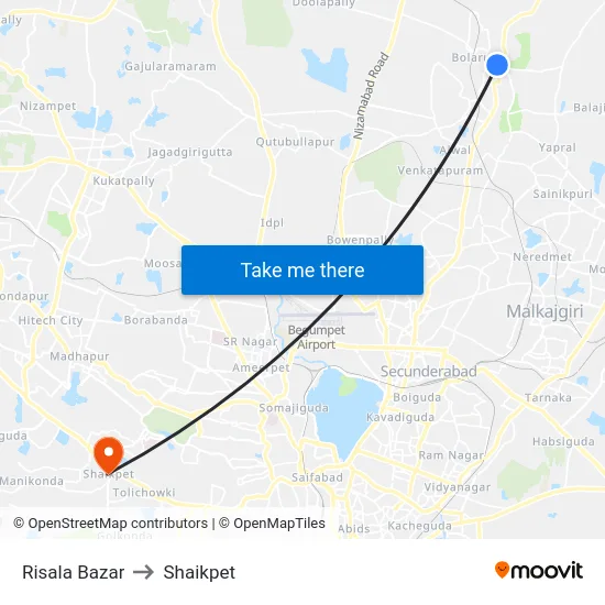 Risala Bazar to Shaikpet map