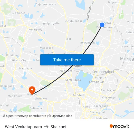 West Venkatapuram to Shaikpet map