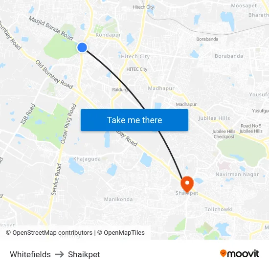 Whitefields to Shaikpet map