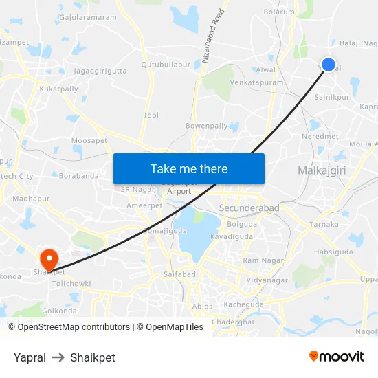 Yapral to Shaikpet map