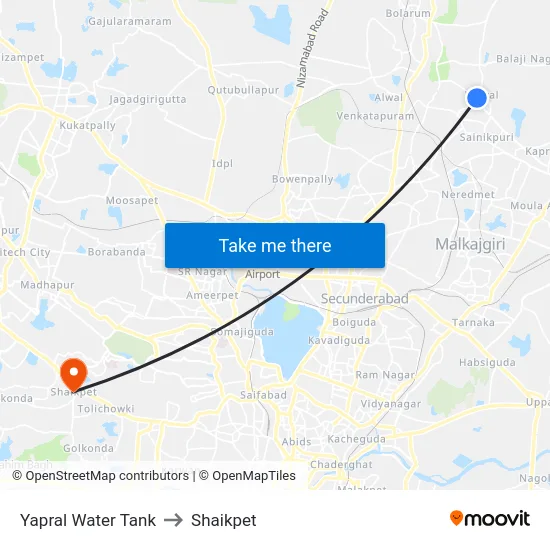 Yapral Water Tank to Shaikpet map