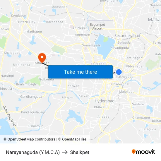 Narayanaguda (Y.M.C.A) to Shaikpet map