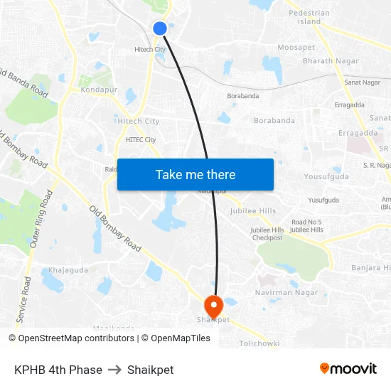 KPHB 4th Phase to Shaikpet map