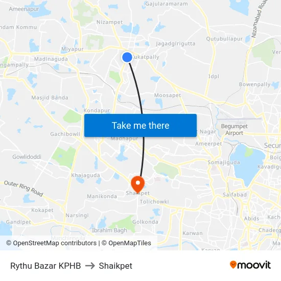 Rythu Bazar KPHB to Shaikpet map
