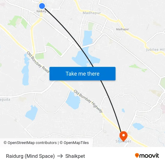 Raidurg (Mind Space) to Shaikpet map