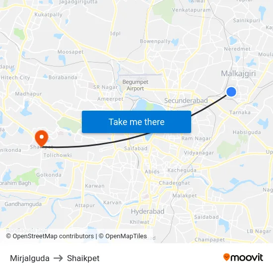 Mirjalguda to Shaikpet map