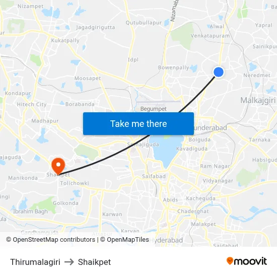Thirumalagiri to Shaikpet map