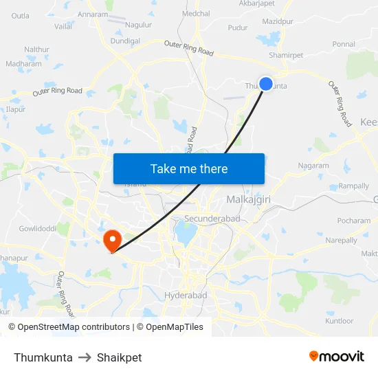Thumkunta to Shaikpet map