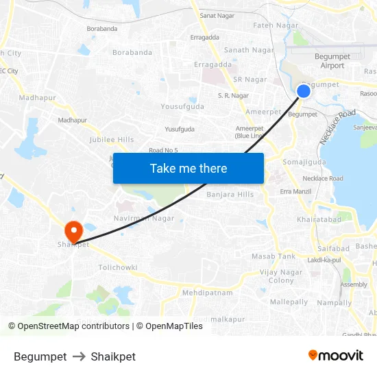 Begumpet to Shaikpet map