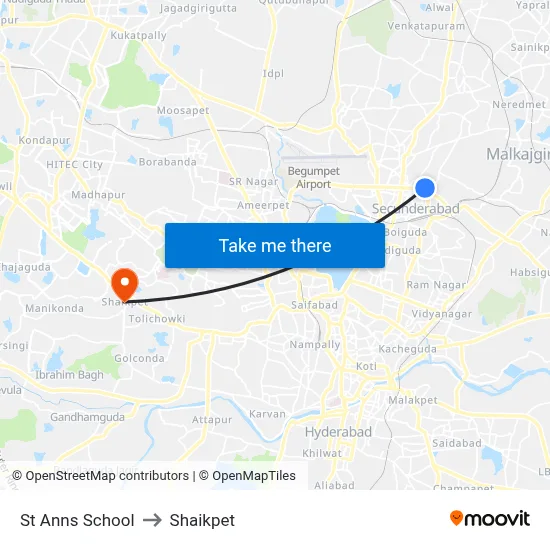 St Anns School to Shaikpet map