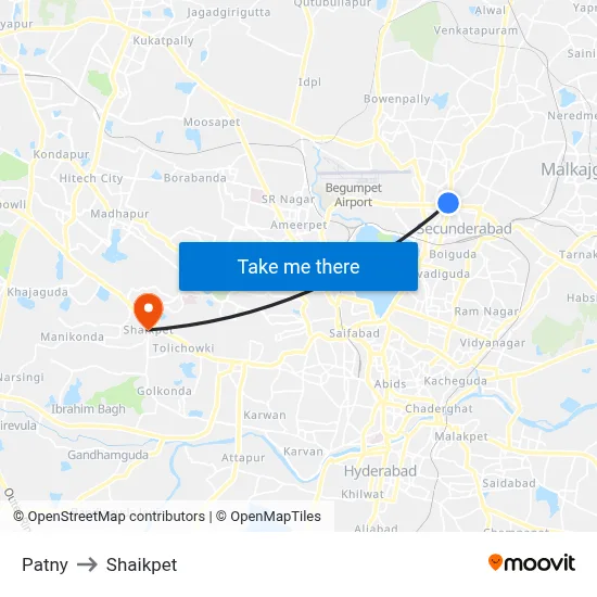 Patny to Shaikpet map