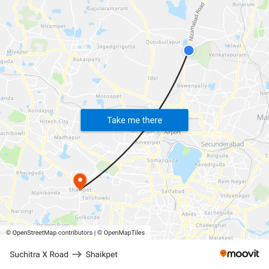 Suchitra X Road to Shaikpet map