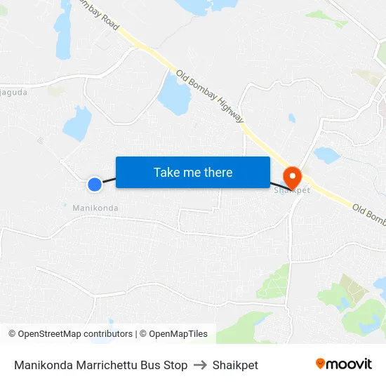 Manikonda Marrichettu Bus Stop to Shaikpet map