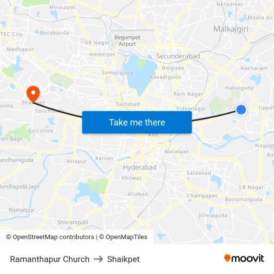 Ramanthapur Church to Shaikpet map