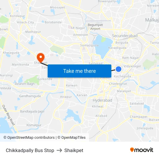 Chikkadpally Bus Stop to Shaikpet map