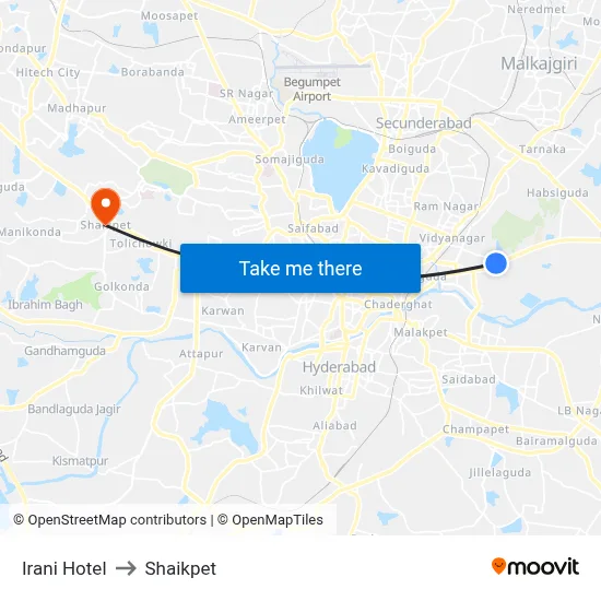 Irani Hotel to Shaikpet map