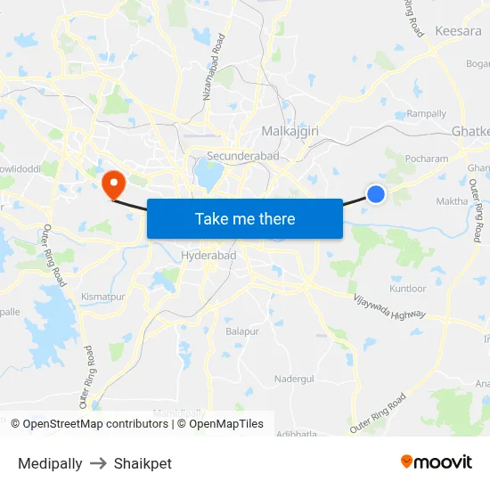 Medipally to Shaikpet map