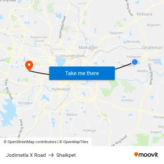 Jodimetla X Road to Shaikpet map