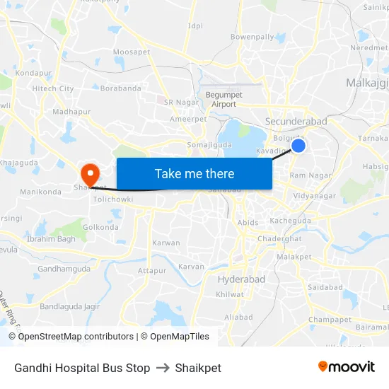 Gandhi Hospital Bus Stop to Shaikpet map