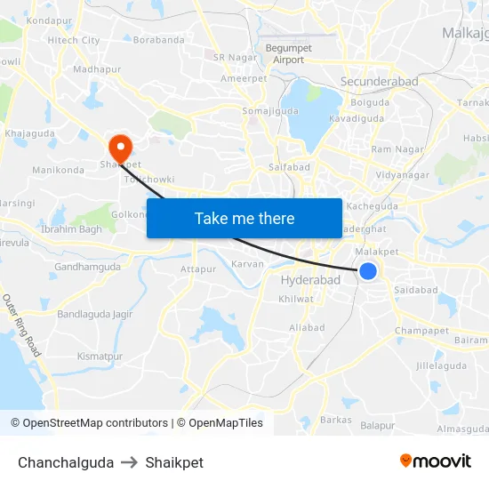 Chanchalguda to Shaikpet map