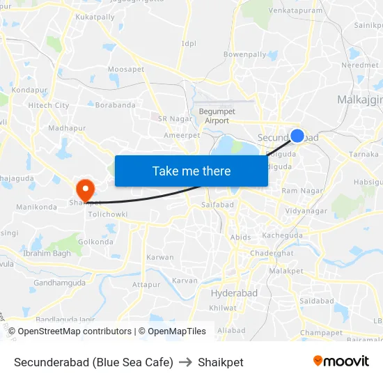 Secunderabad (Blue Sea Cafe) to Shaikpet map