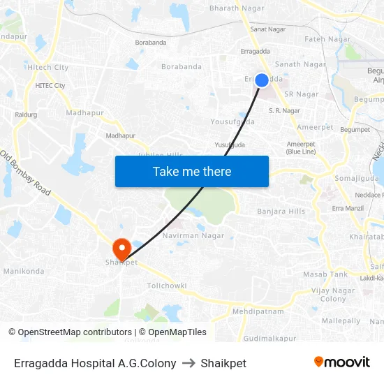 Erragadda Hospital A.G.Colony to Shaikpet map