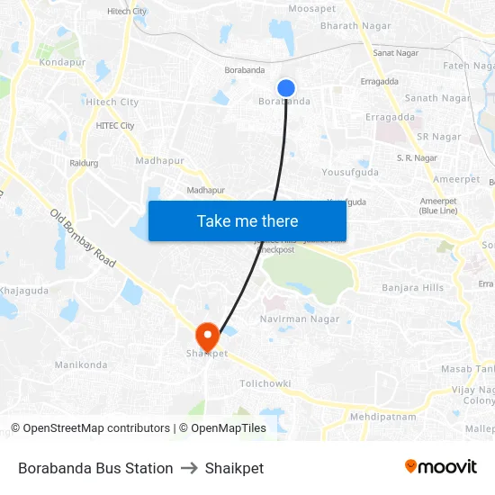 Borabanda Bus Station to Shaikpet map