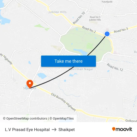 L.V Prasad Eye Hospital to Shaikpet map